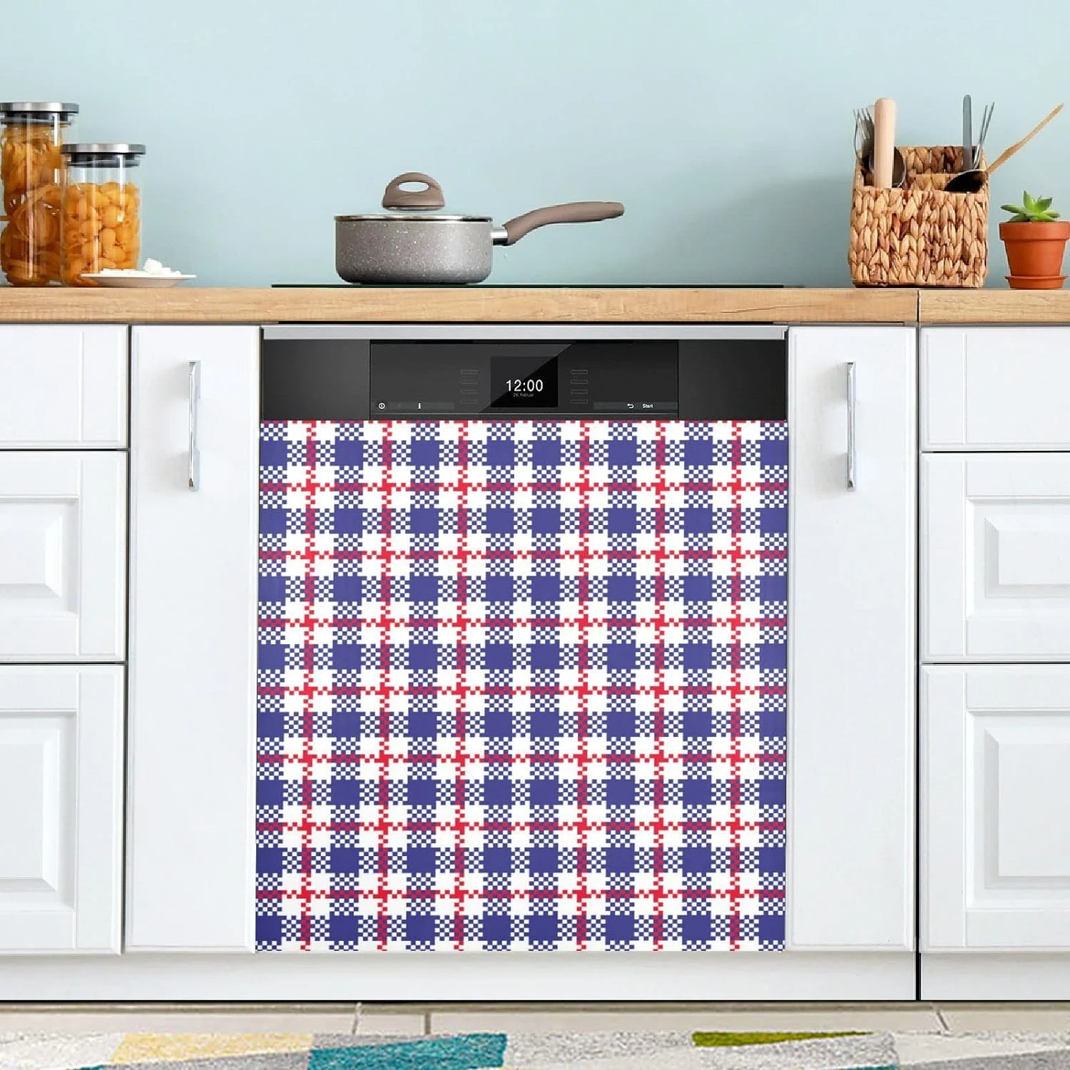GZHJMY Dishwasher Magnet Cover Plaid American Front Dishwasher Cover Magnetic Home Cabinet Decals Appliances Stickers Refrigerator Decorative Cover 23