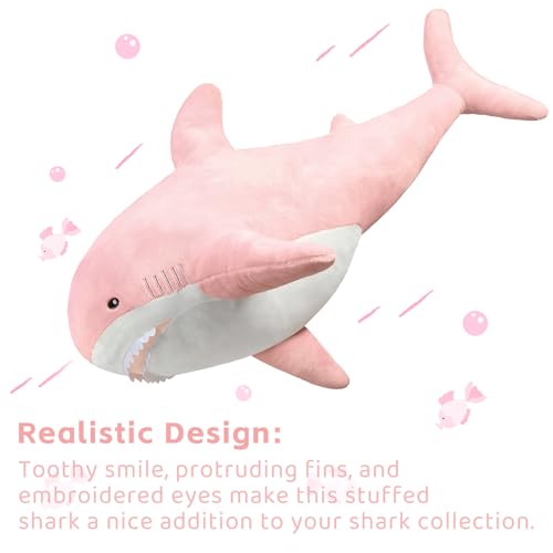 MorisMos Giant Shark Pillow, Baby Shark Plush Toy, Big Stuffed Animal, Pink, 32in