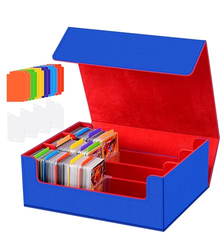 Trading Card Storage Box - 2400+ Card Deck Case for Magic the Gathering PKM YuGiOh Sports Cards, Leather MTG PTCG Commander Deck with 12 PVC Dividers 4 Supporters, Black and Gray