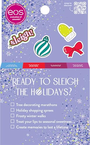 eos Holiday 24H Moisture Mini Super Balm Set, Sugar Plum Spritz, Candy Cane Swirl, Iced Sugar Cookie, Limited Edition Lip Care, Stocking Stuffers, 0.24 fl oz, 3-pack