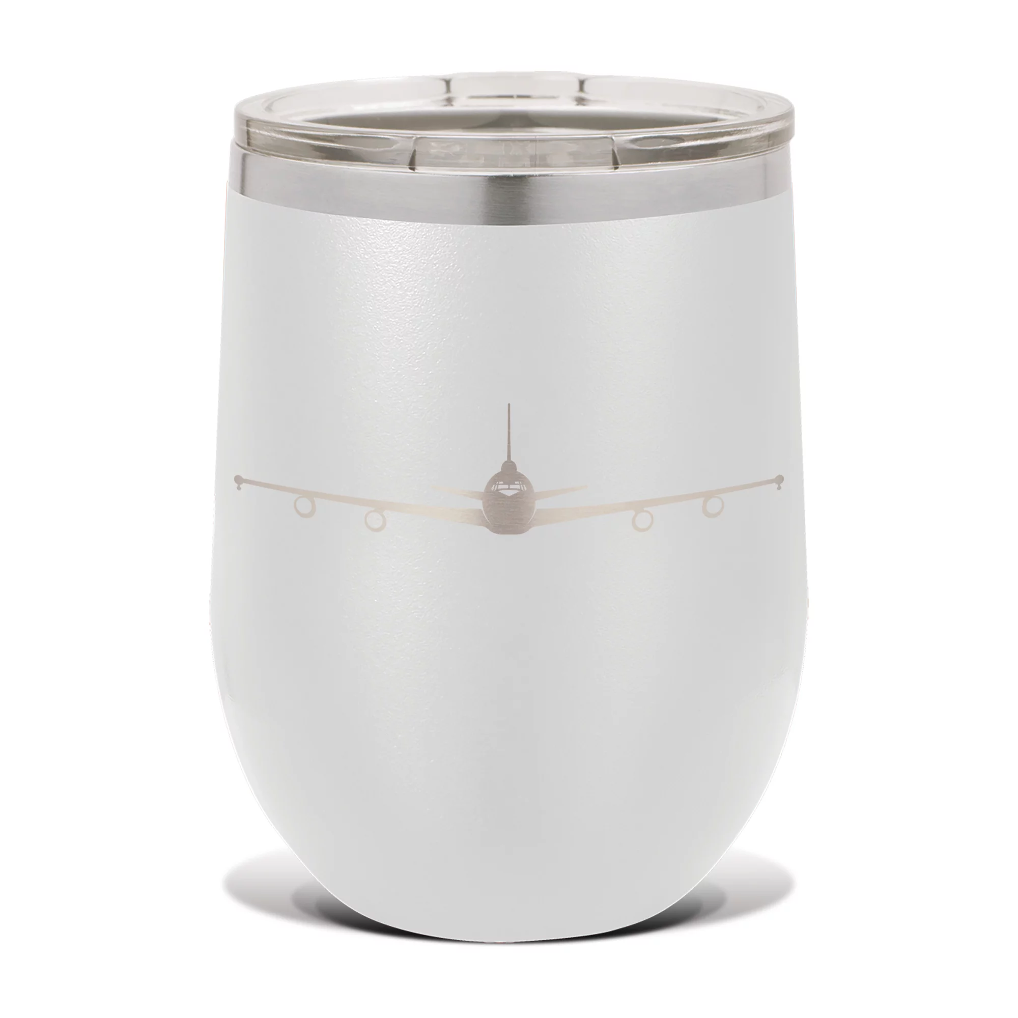 E-6B Mercury Wine Tumbler 12 oz - Laser Engraved - Stainless Steel - Vacuum Insulated - Double Walled - Wine Glass - Stemless - Drinkware Clear Lid - e-6 e6 egb command post 707-300 e-6a - White