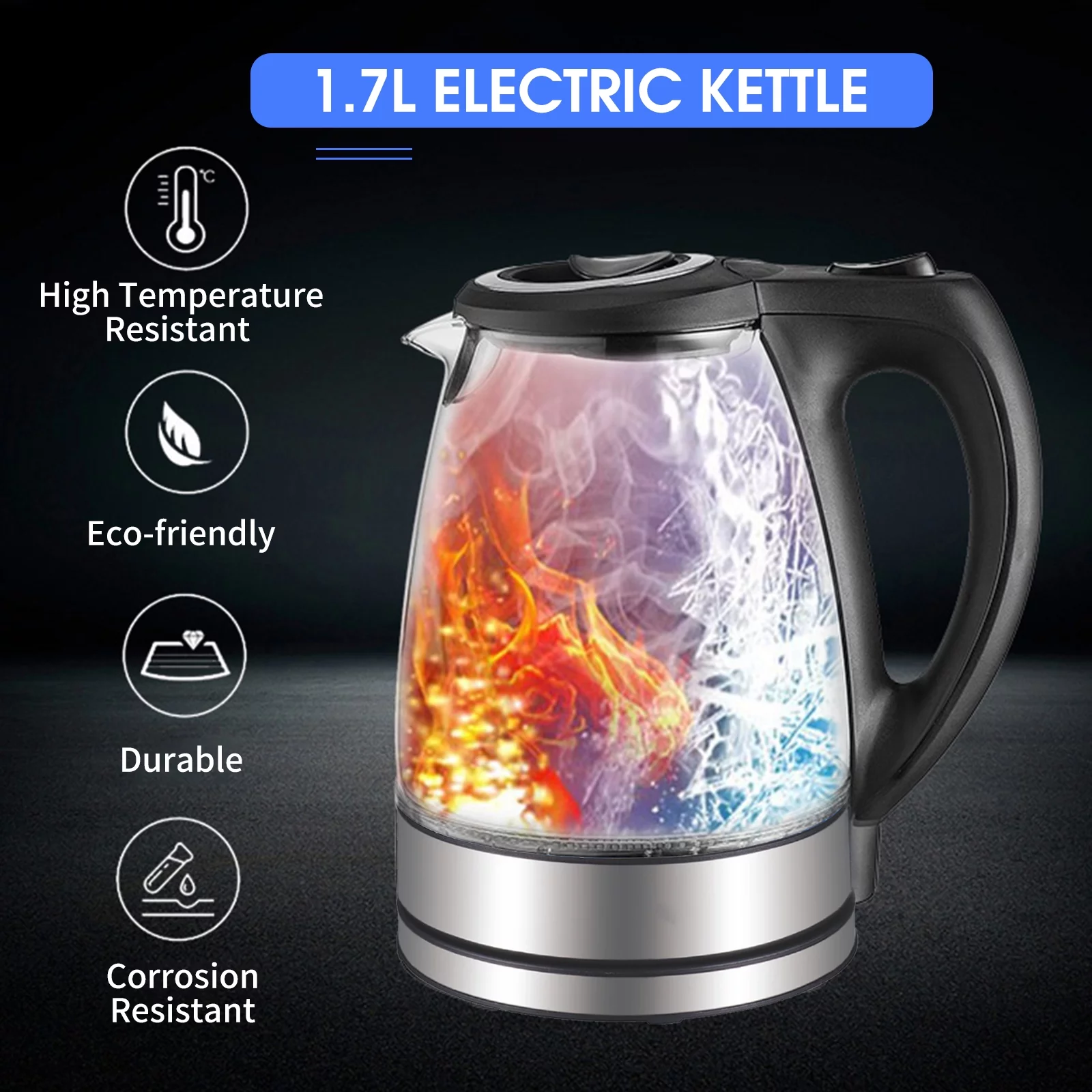 Walmeck 1.7L Electric Kettle  1500W Glass Hot  Kettle Fast Heating Electric Tea Kettle  Boiler &  with Auto Shut-Off