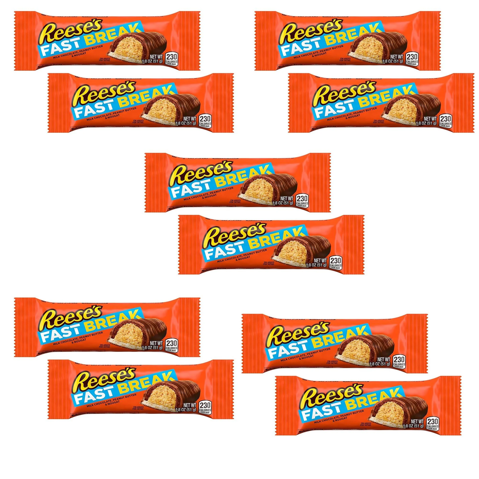 10 pack of REESE'S FAST BREAK Peanut Butter Nougat Candy Bars- A Tasty Treat | 1.8 oz | RADYAN
