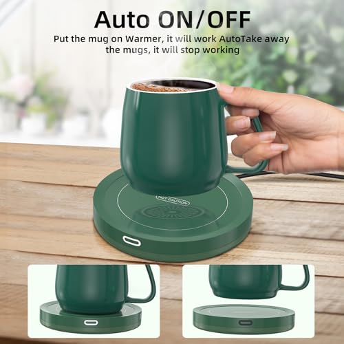 BESTINNKITS Smart Coffee Cup Warmer Set, Auto On/Off Gravity-induction Mug Office Desk Use, Candle Wax Cup Warmer Heating Plate (Up To 131F/55C), 14oz