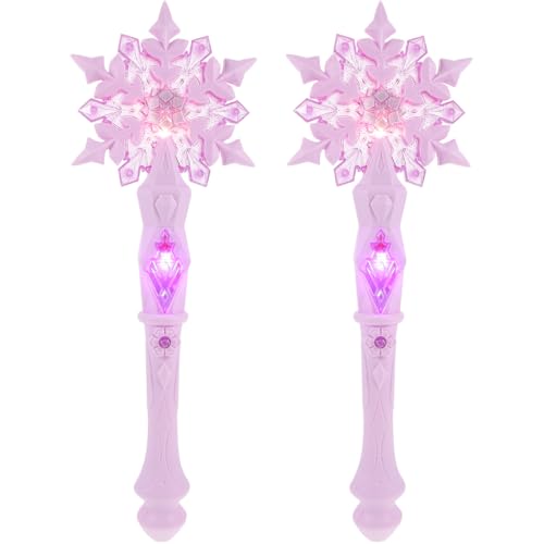 2Pcs Glow Snowflake Fairy Wand: Light Up Princess Wand with Sound for Girl Halloween Christmas Party Supplies, Princess Role Play Blue & Pink, 12.59 Inch