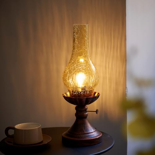Vintage Table lamp Antique Rustic Farmhouse Desk Lamps Western Victorian Crackled Glass Design Bedside Lamps Living Room Bedroom Studio (Amber)
