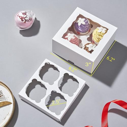 20 Pack Christmas White Chocolate Bomb Gift Boxes with Window&4 Cavity - Versatile Baking Containers for Cupcakes, Cookies & Treats | Holiday, Birthday & Bakery Supplies