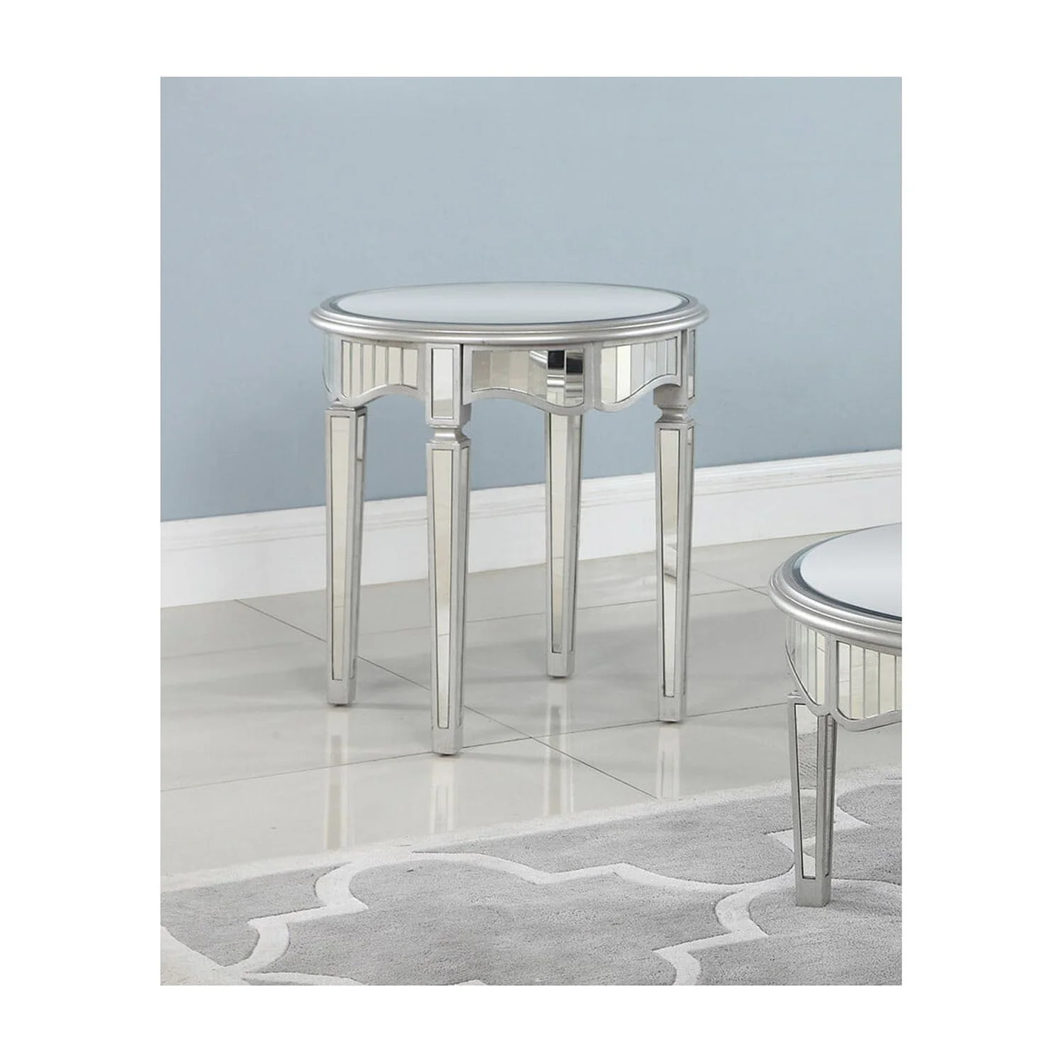 Best Master Furniture Royal Glam Round Mirrored Glass End Table in Silver
