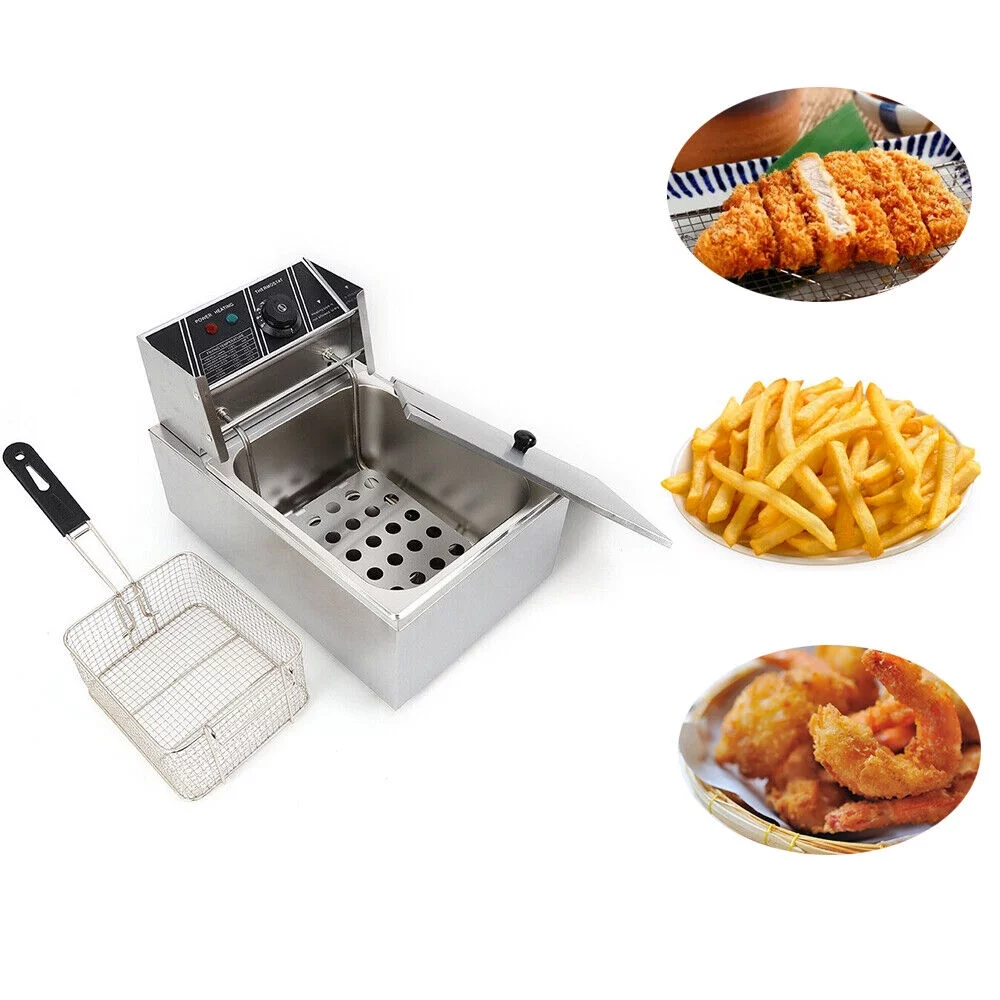 6L 1700W Electric Deep Fryer Cooker Countertop Stainless Steel Basket Cooking