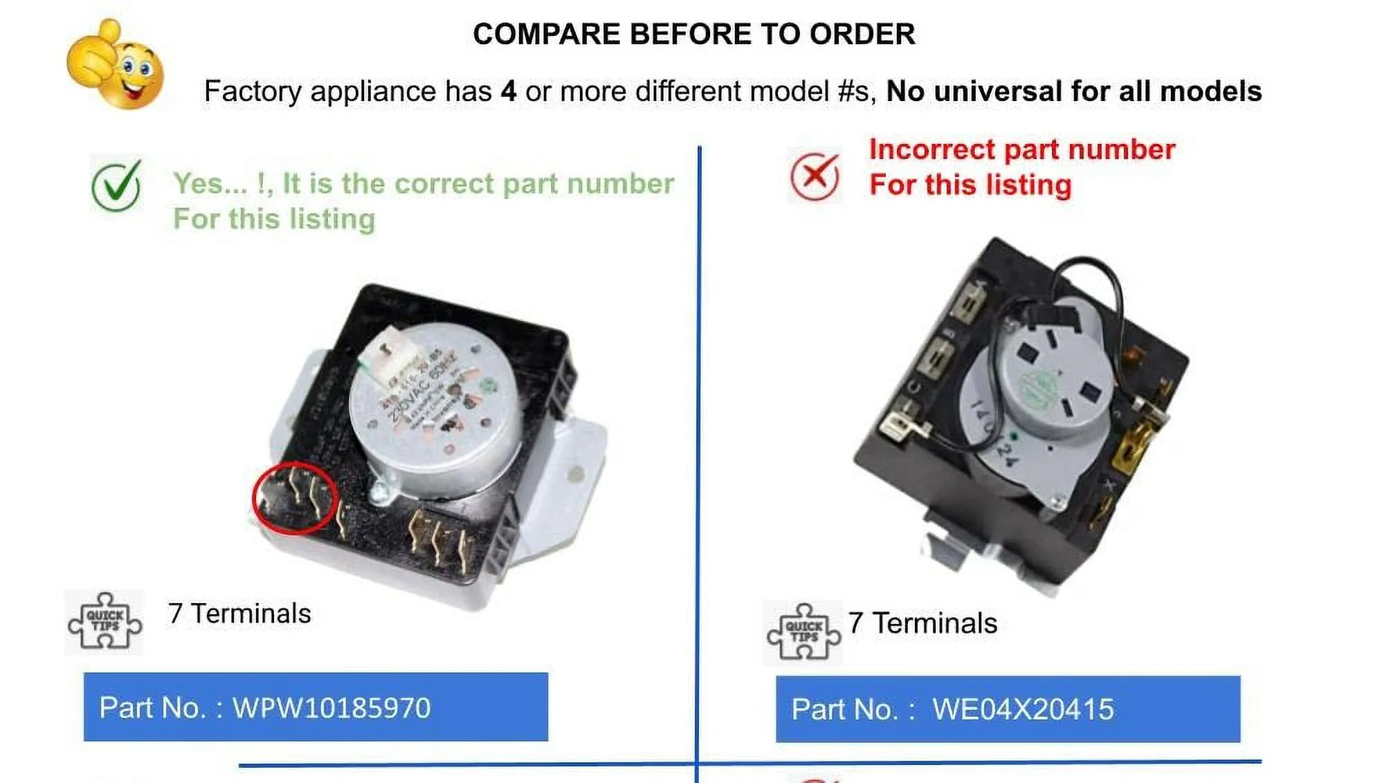 GlobPro W10185970E 1481699 Dryer Timer 7 Fixed Terminals Replacement for and compatible with Whirlpool Heavy DUTY
