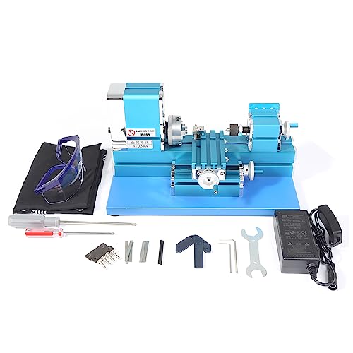 CJC All Metal Miniature Lathe - 36W 20000RPM Universal Mini Metal Lathe Machine - Power Metal Lathes For DIY CNC Tool Woodworking for Education Model Making (Blue）