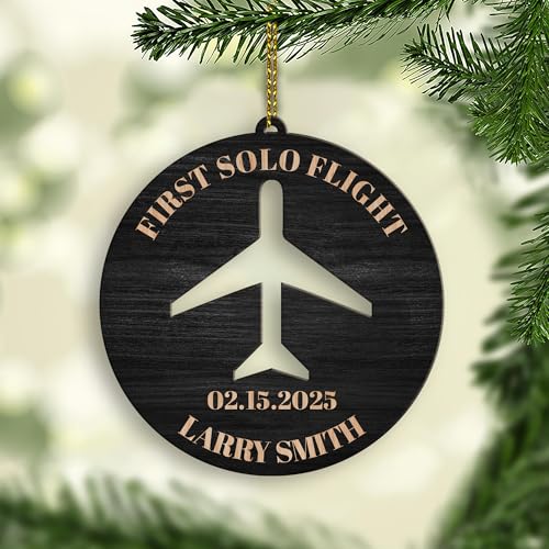 Personalized Monogram Airplane Ornament - Customized Name Wooden Airplane Flying Christmas Tree Ornaments, First Solo Flight Keepsake, Xmas 2024 Pilot Adventure Decorations, Flight Attendant