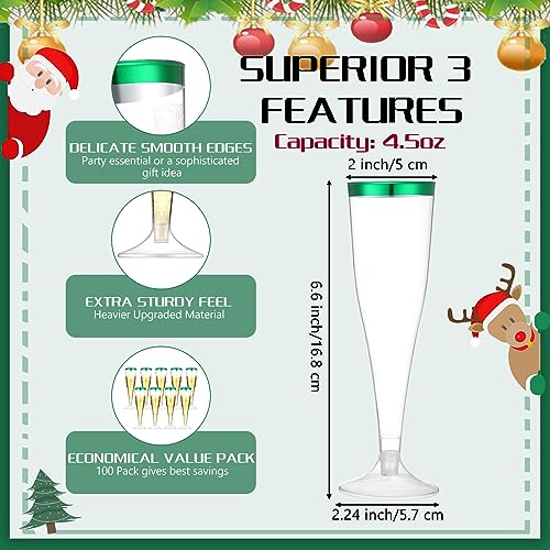 Zubebe 100 Pcs Plastic Champagne Flutes 4.5oz Classic Champagne Clear Plastic Cups Wedding Party Toasting Cocktail Cups Bulk Home Toasting Drinking Party(Blue)