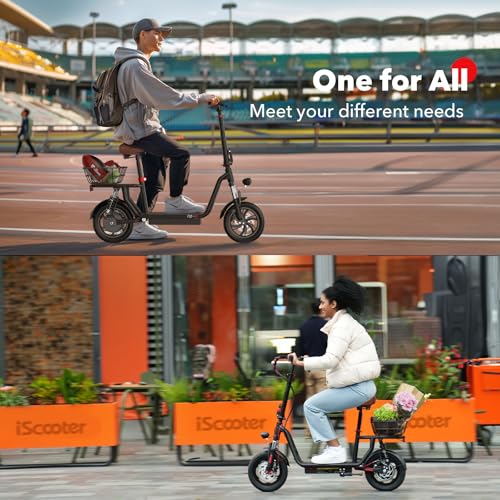 iScooter Electric Scooter with Seat, 37/21 Miles Long Range & 28/19/15.6 MPH Top Speed, 14
