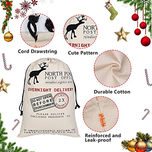Inspireyee 6 Pack Large Christmas Bag Santa Sacks Xmas Canvas Cotton Xmas Sack Stocking with Drawstrings (Pattern 6, 19.5 X 27.5)