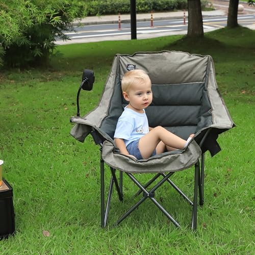 Oversized XL Folding Camping Chair,Heavy Duty Support 400Lbs,Large Comfy Padded Camp Chair for Adults,Lawn Arm Chair w/Cup Holder,Phone Holder,Carry Bag Perfect for Outdoor (Green)