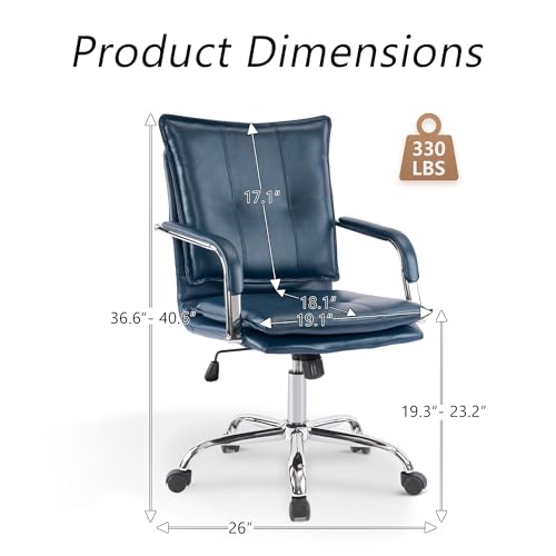 MOJAY Mid-Back Ergonomic Leather Office Desk Chair, Modern Upholstered Computer Chair, Executive Office Chair with Arms, Swivel Adjustable Rolling Chair with Gold Base (Brown)