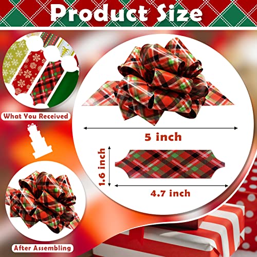 Christmas Gift Wrap Bows, Pull Bows with Ribbon for Gift Wrapping, 24 Pcs Foil Bows Assorted Patterns, Vintage Decoration for Holiday Present, Baskets, Bottle, Book, Bouquet(Easy to Assemble) (24)