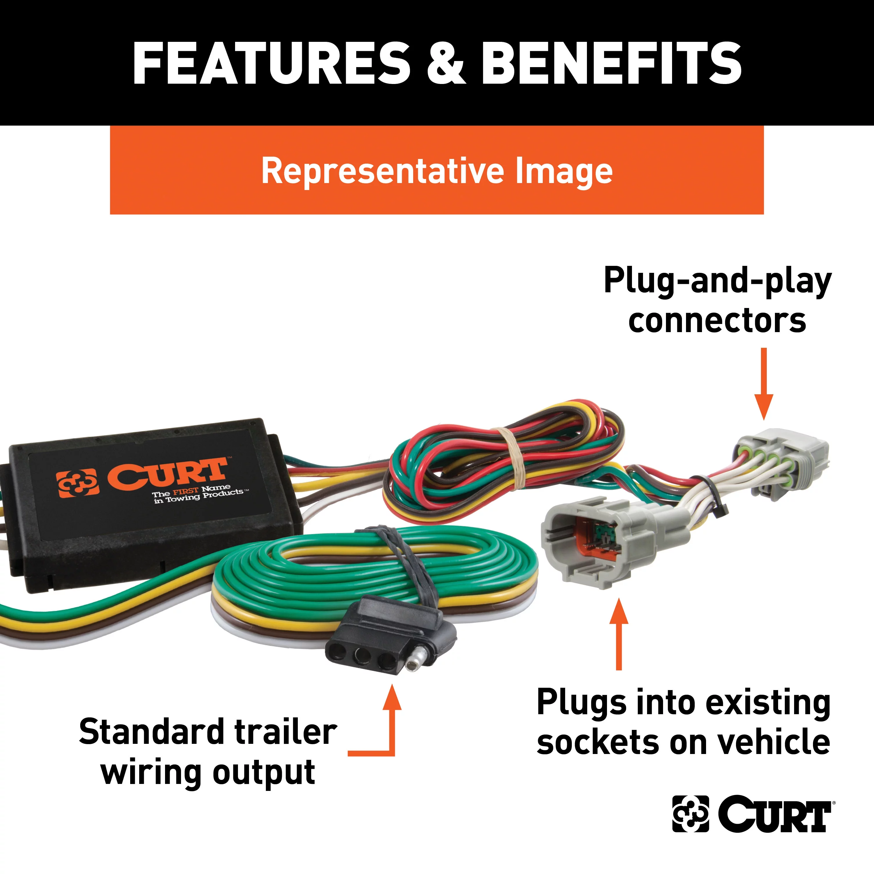 CURT 56320 Vehicle-Side Custom 4-Pin Trailer Wiring Harness, Select Ford Escape