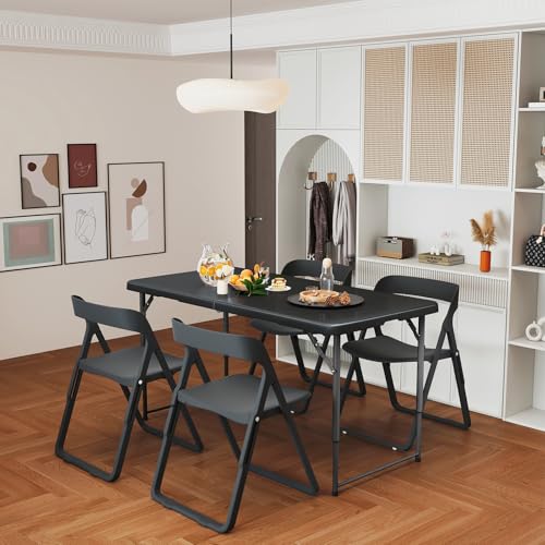 5 Foot Folding Table with Carrying Handle - Portable Plastic Fold in Half Table with Safety Locks, Heavy Duty Plastic Foldable Table for Party, Picnic, Camping, Dining (Upgrade White, 5FT)