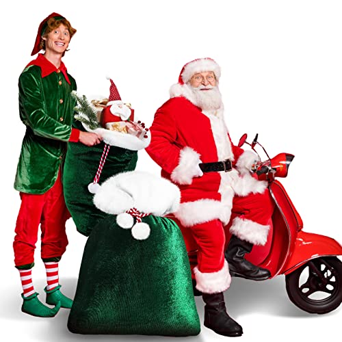Shappy 2 Pieces Christmas Velvet Santa Bags with Drawstring in 2 Size Large Christmas Bags Santa Gift Sack for Xmas Playing Present Toy(Red)