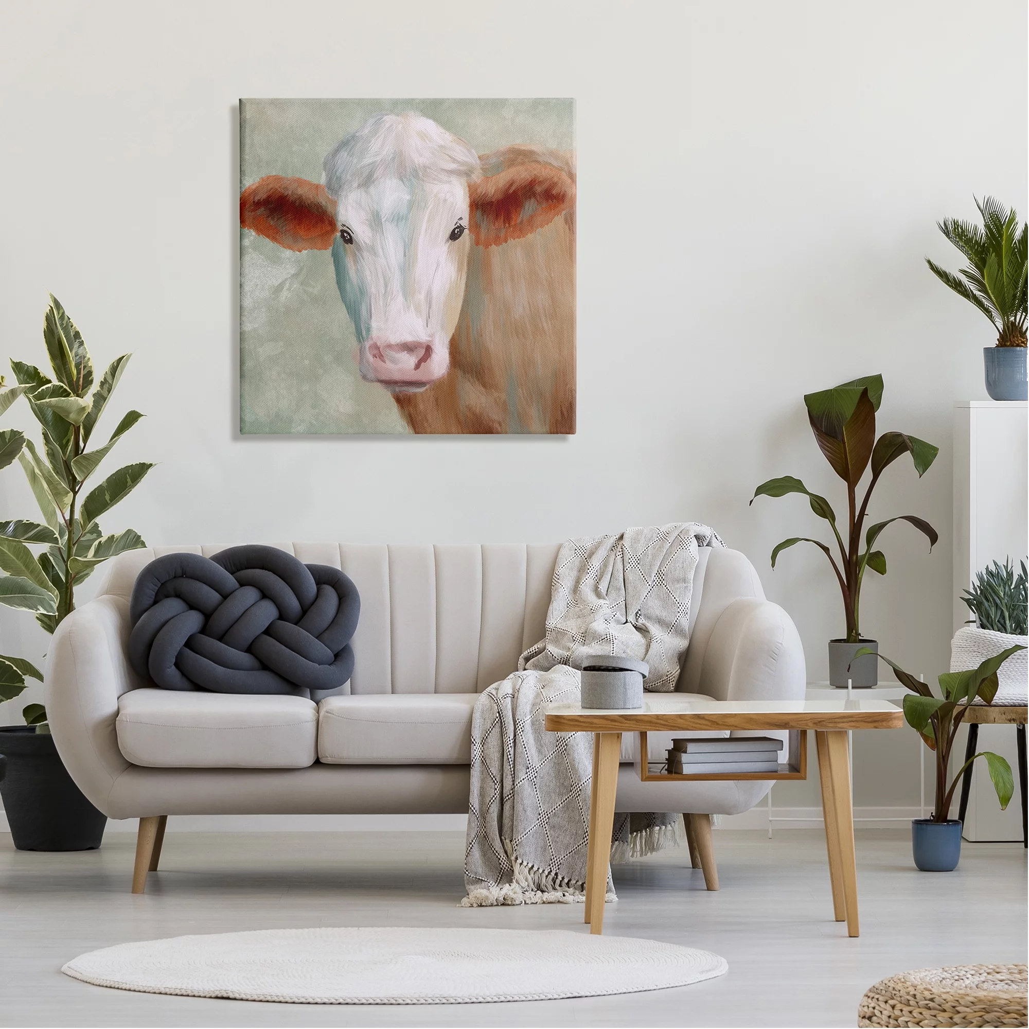 Stupell Industries Cute Brown White Farm Cow Watching Closeup Painting Gallery-Wrapped Canvas Print Wall Art, 30x30, by Marcus Prime