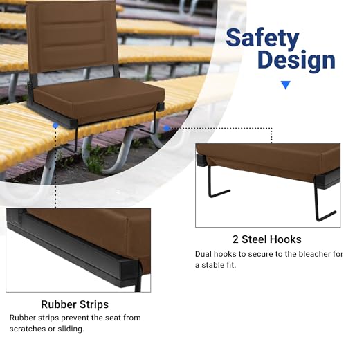 Stadium Seats for Bleachers with Back Support, Portable Bleacher Seats with Thick Padded Cushion and Shoulder Strap, Wide Stadium Seat Chair Includes Hooks, Cup Holder and Side Pocket