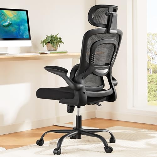 Marsail Office Chair Ergonomic-Desk Chair: High Back Mesh Office Chair with Lumbar Support,Flip-Up Armrests&2D Headrest,Gaming Chair with Rocking Tilt, Swivel Computer Task Chair for Long Hours