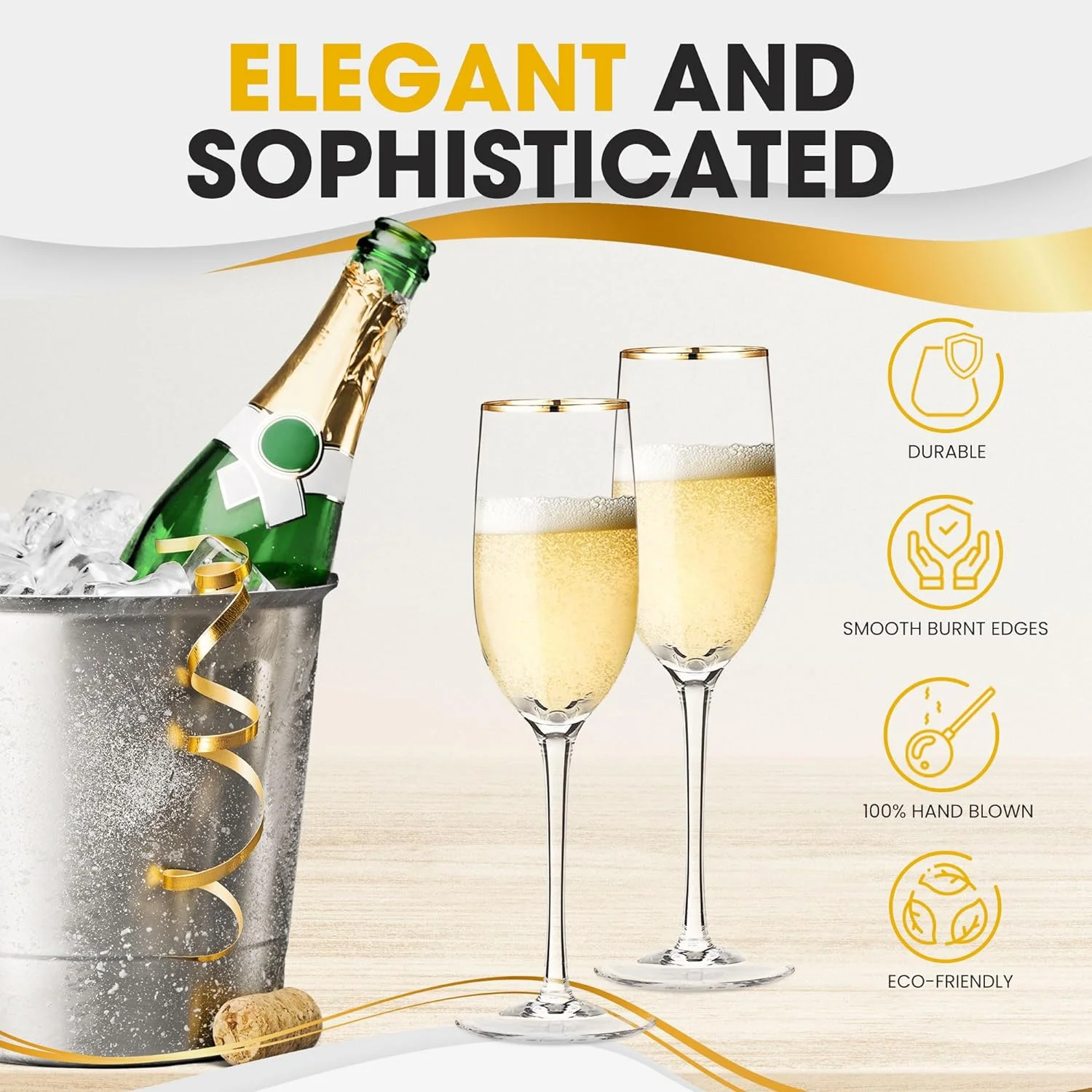 Premium Champagne Flutes - Crystal Champagne Glasses With Rim - 7.7 Oz Each (Set Of 2)