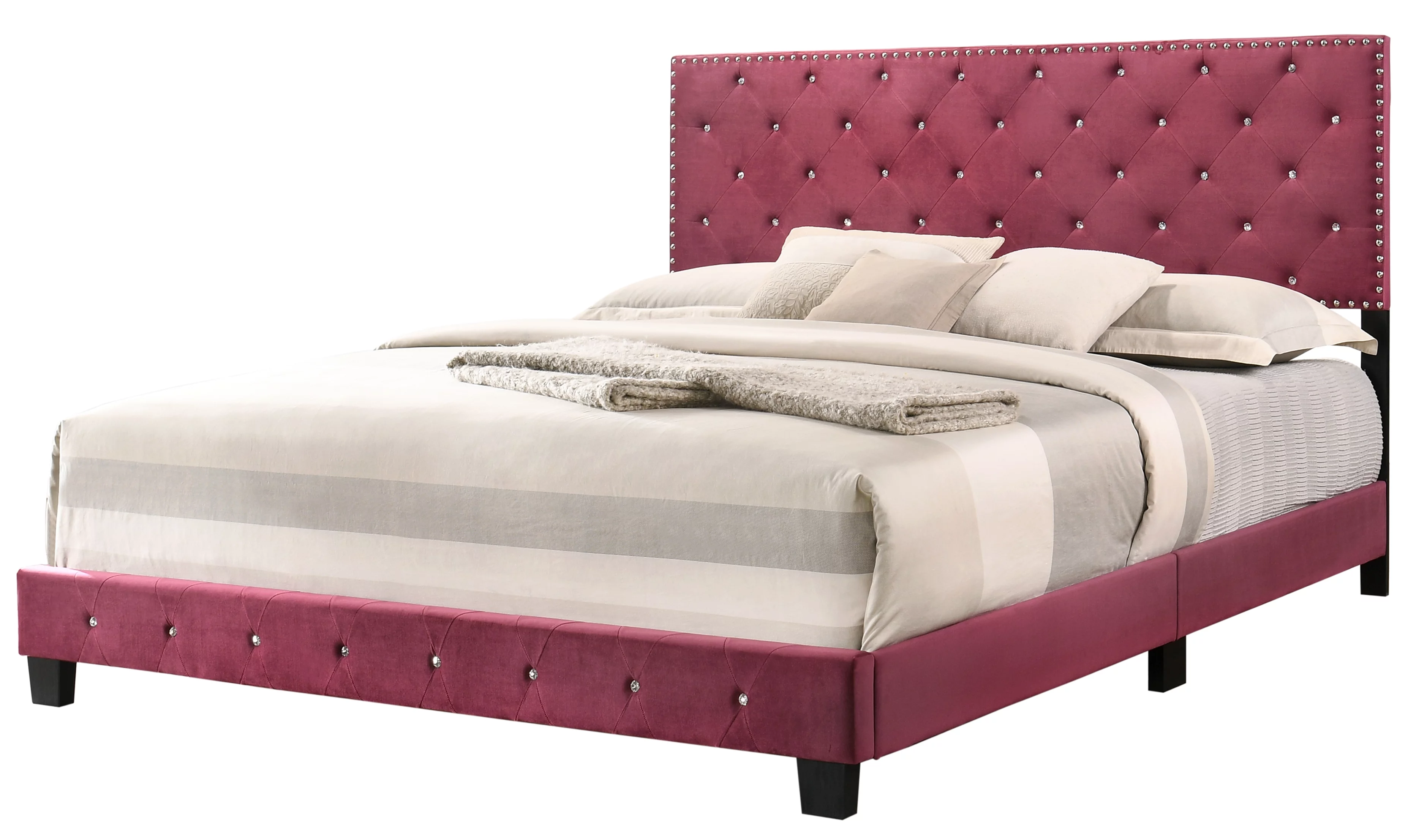 Glory Furniture Suffolk Velvet Upholstered King Bed in Cherry
