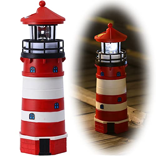 Solar Powered Lighthouse Decor,Solar Lighthouse with Rotating Beacon, 360 Degree Rotating Lighthouse Decoration, Best Lighthouse Gifts for Children(US Flag Blue Top)