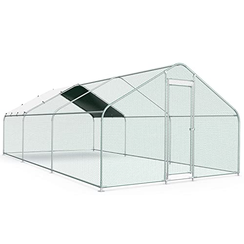 10x20FT Large Metal Chicken Run with Roof, Walk-in Poultry Cage Chicken Coop Runs House for Yard with Waterproof Cover, Ducks Rabbits Habitat Cage Spire Shaped Coop