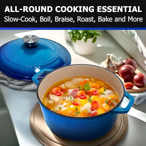 Mueller 6qt Enameled Cast Iron Dutch Oven, Heavy-Duty Casserole and Braiser Pan with Lid and Knob, Oven-Safe up to 500° F & Across All Cooktops, White