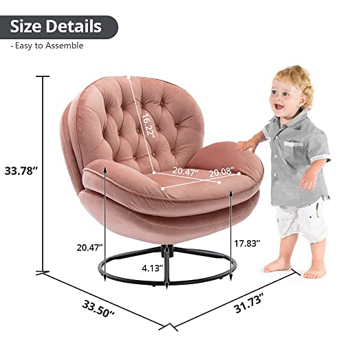 Velvet Swivel Accent Chair with Ottoman Set, Modern Lounge Chair with Metal Base Frame & Footrest, Comfortable Single Leisure Sofa Chair Reading Chair with 360 Degree Swiveling for Living Room, Beige