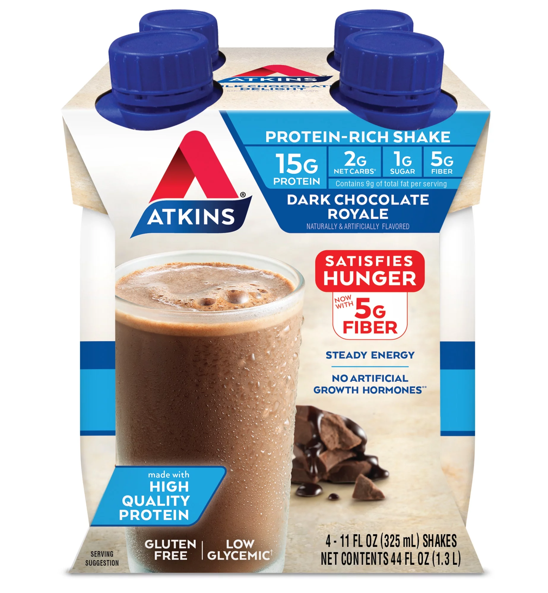 (3 pack) Atkins Dark Chocolate Royale Protein Shake, High Protein, Low Carb, Keto Friendly, Gluten Free, 11fl oz, 4 Ct