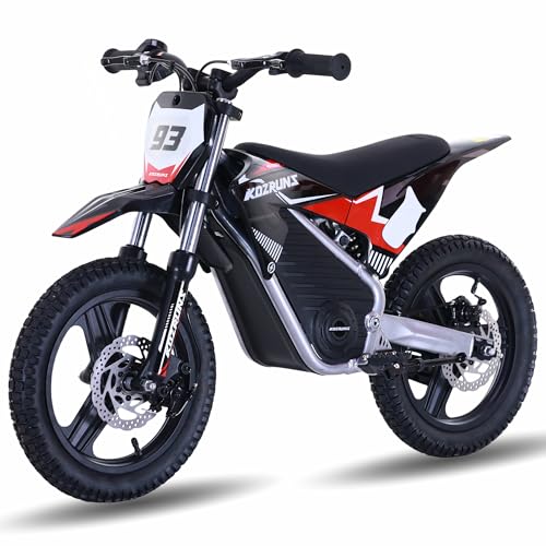 OLALA 36V Electric Dirt Bike for Kids Aged 4-8, Brushless 350W Racing Grade Electric Motorcycle, Up to 18.6MPH & 3 Speed Settings, Dual Disc Brakes, 14'' Off-Road Knobby Tires, Blue