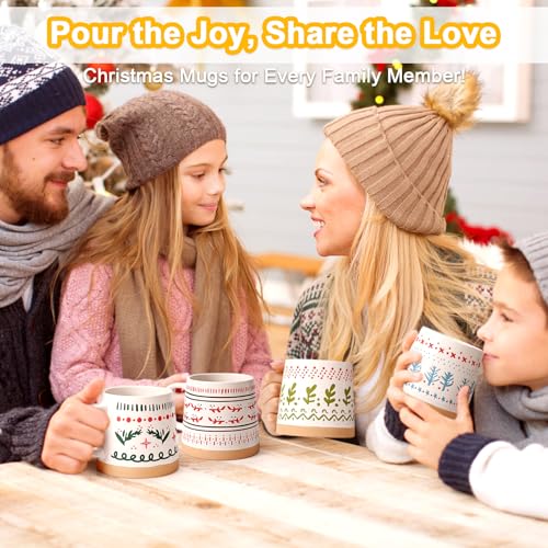 Maustic Christmas Mugs Set of 4, Holiday Coffee Mugs with Festive Christmas Themed Design, Hot Chocolate Hot Cocoa Cups, Family Gifts, 14 Oz