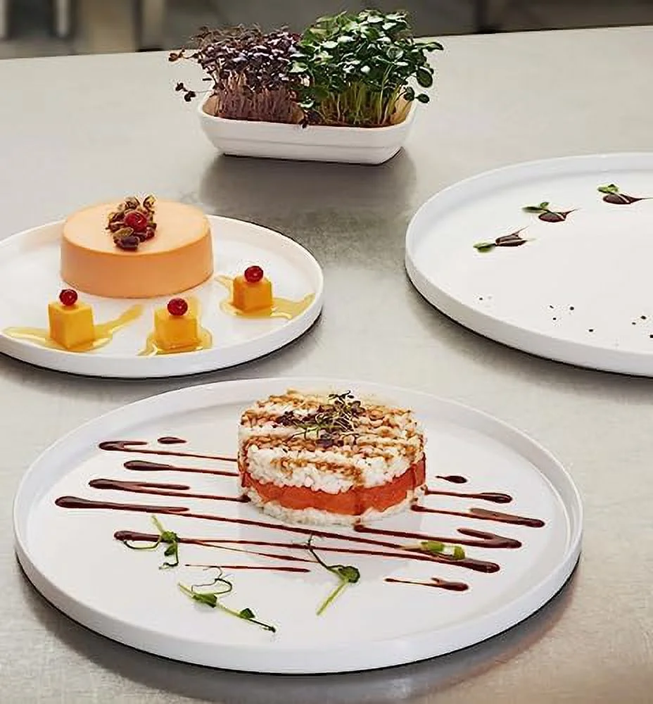 Grangusto Italiana Set Of 6 Flat Plates, Tempered Opal Glass, Clean White, 10.75 Inch. Dinner Plates, Microwave & Dishwasher Safe, Made In Spain. 10.75 Inch