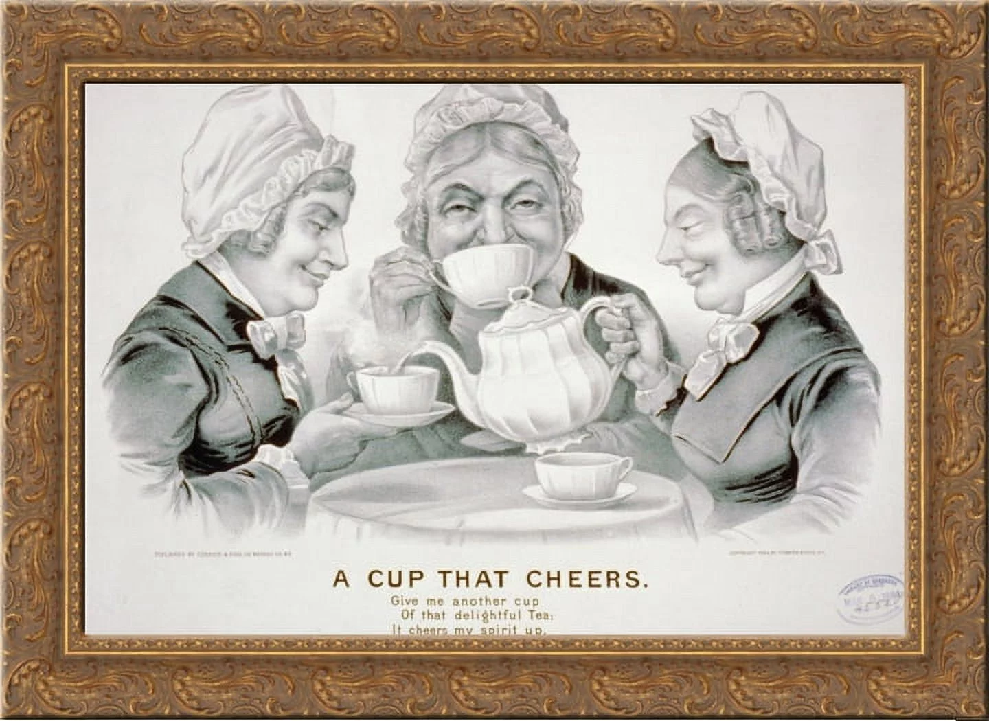A cup that cheers 24x18 Gold Ornate Wood Framed Canvas Art by Currier and Ives