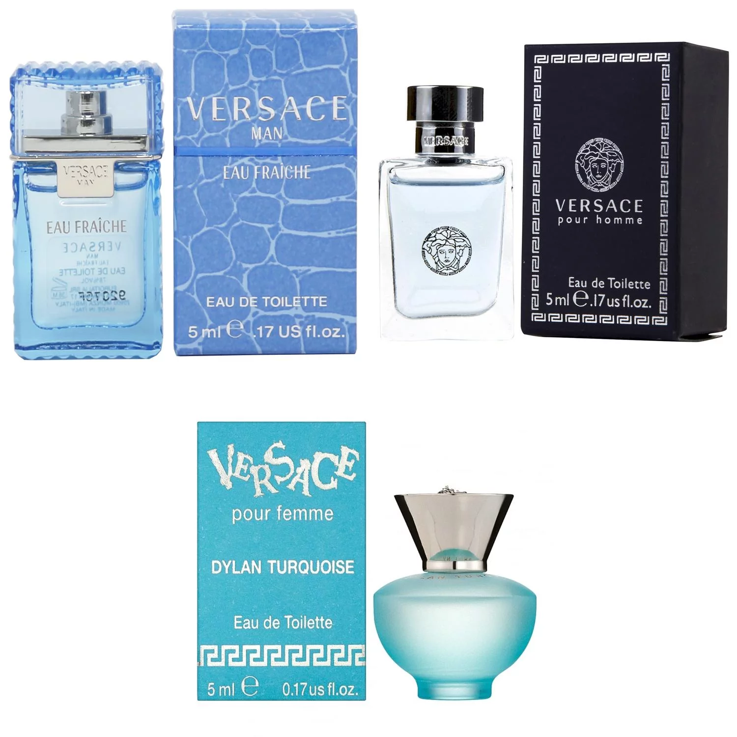 Versace Man Eau Fraiche EDT, Pour Homme EDT, Dylan Turquoise Femme  - 5ml 3PK Kit
