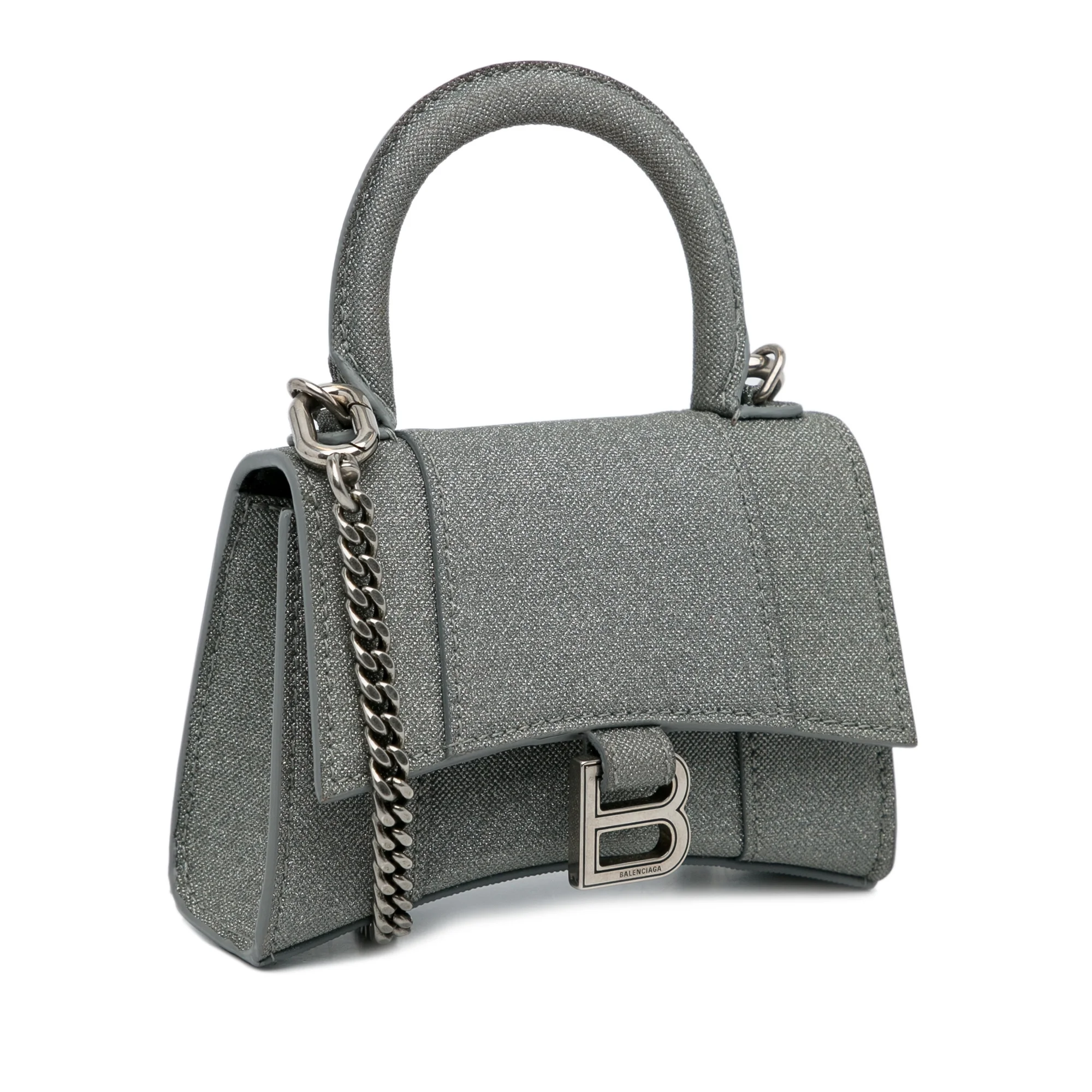 Pre-Owned Authenticated Balenciaga Mini Glitter Hourglass Satchel Polyester Fabric Gray Unisex (Good)
