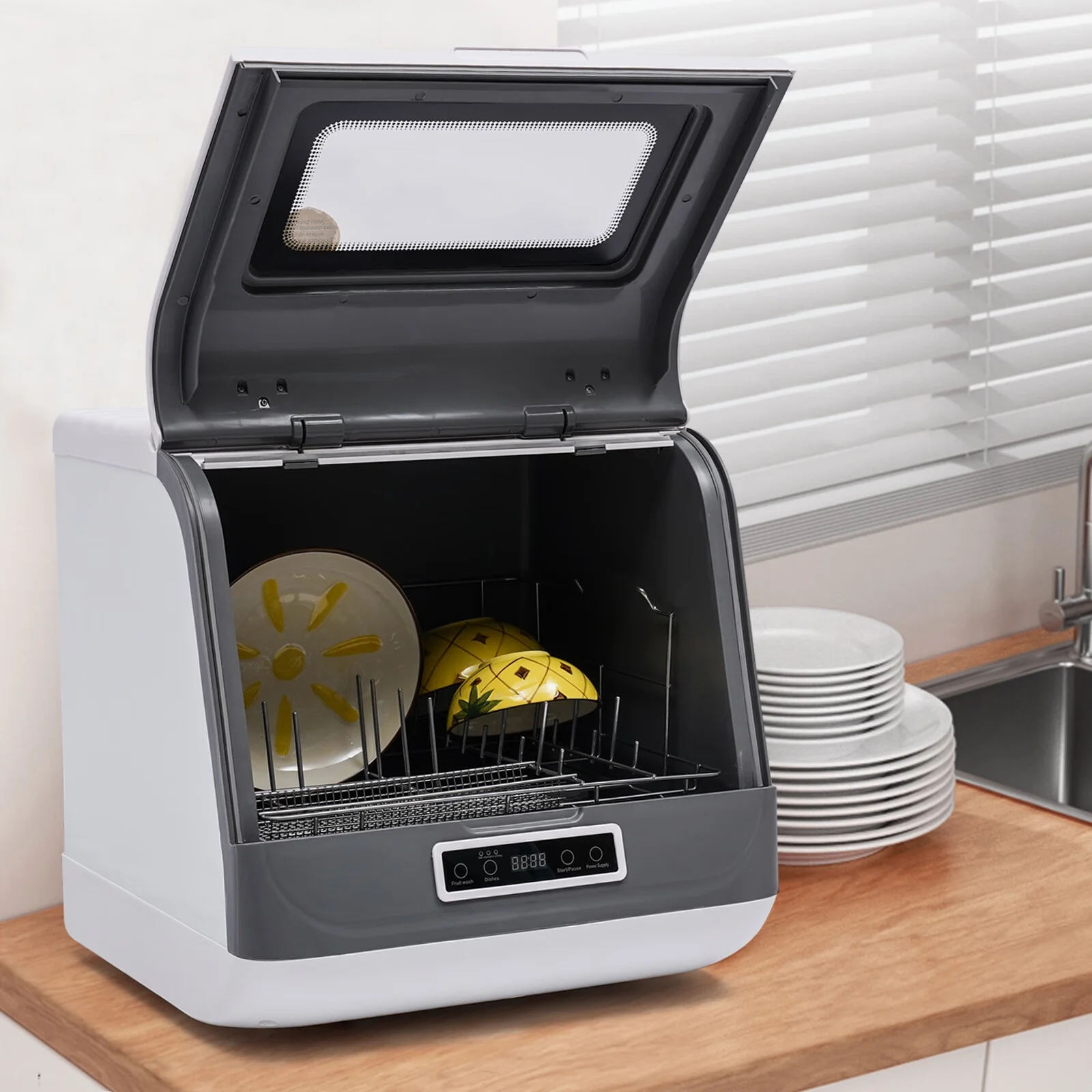 Anqidi 8L Portable Countertop Dishwasher 1200W Tableware Dishwasher 3 Washing Programs 75°C Hot Air Drying Dish Cleaner 360° Streak-Free Deep Cleaning