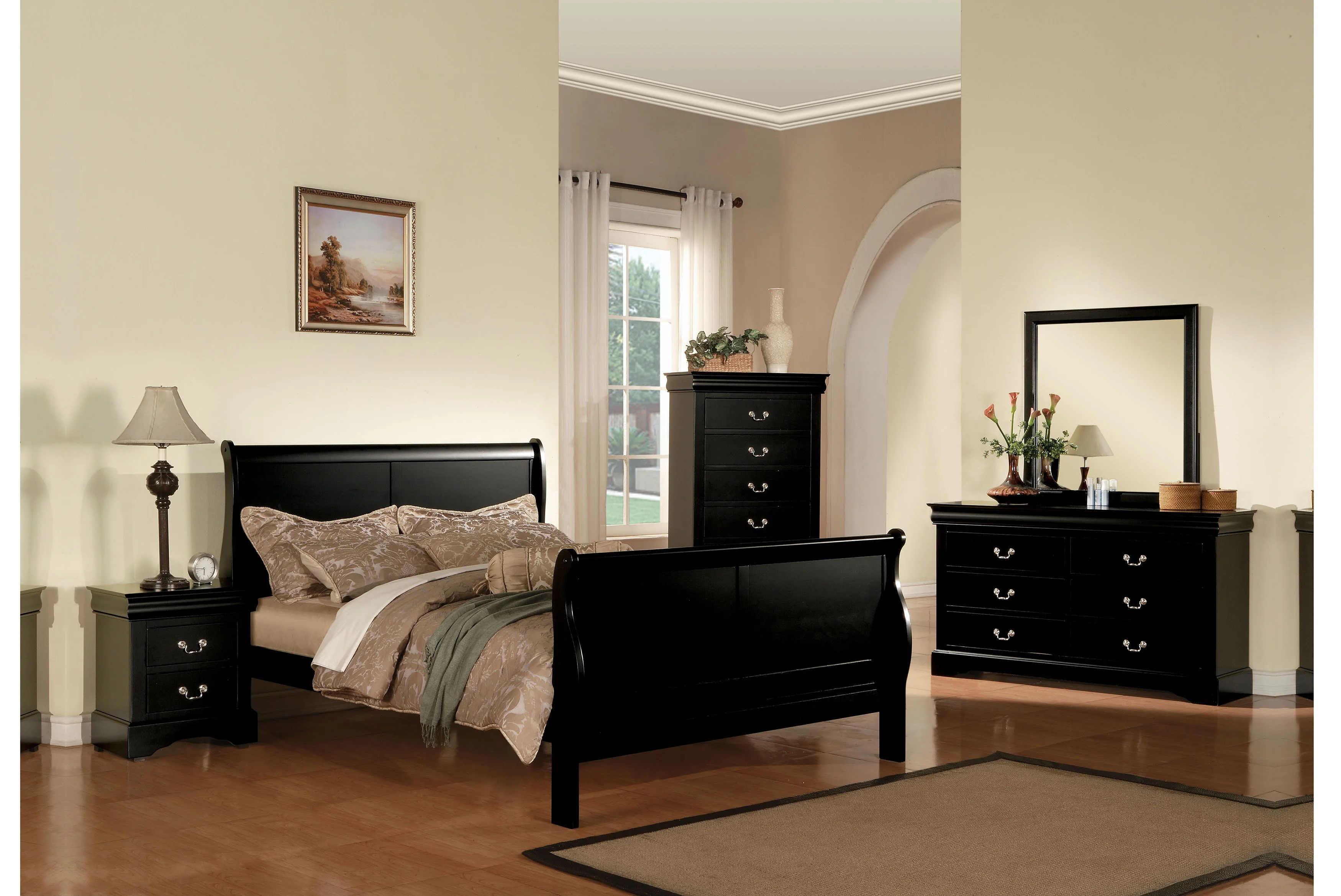 ACME Louis Philippe III Eastern King Sleigh Bed in Black, Multiple Sizes