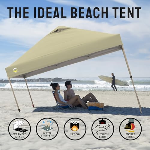 CROWN SHADES 10x10 Pop Up Canopy - Beach Tent with One Push Setup - Easy Outdoor Sun Shade for Events, Parties, Camping - Gazebo with STO-N-Go Cover Bag, Silver Coated Top, White