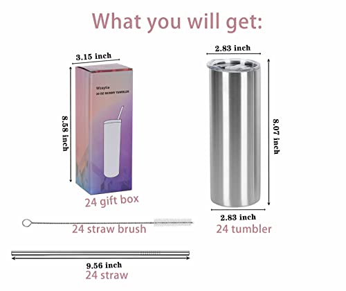 20 Oz Stainless Steel Straight Skinny Tumbler Set (8 Pack), Insulated Slim Thin Travel Cup with Lid, Black