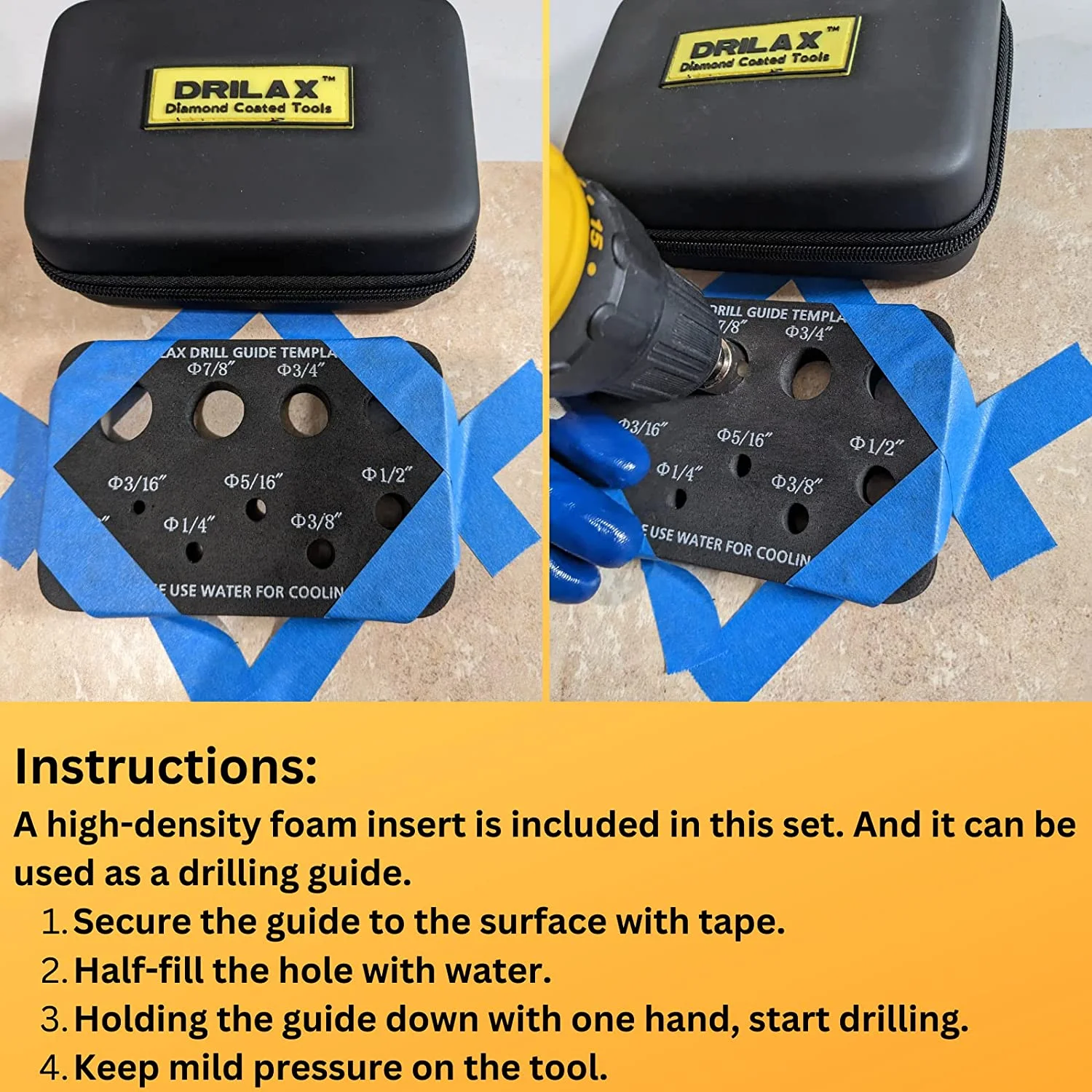 Drilax Diamond Drill Bit 10 Pieces Set 5/32 3/16 1/4 5/16 3/8 1/2 5/8 3/4 7/8 1 Inch Ceramic Porcelain Tile Glass Granite Quartz Slate Kitchen Bathroo