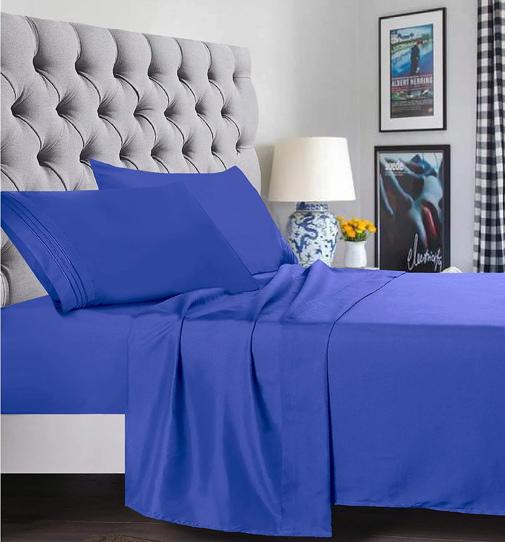 Elegant Comfort® Silky-Soft 1800 Series - Wrinkle-Free 4-Piece Bed Sheet Set, Deep Pocket up to 16 inch- Full Royal Blue