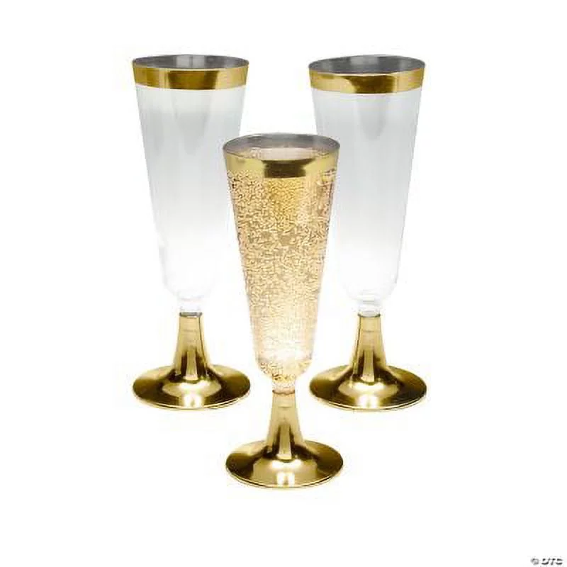 Clear Plastic Champagne Flutes w/Gold Trim - 25 Ct., Birthday, Party Supplies, 25 Pieces