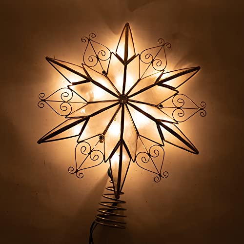 Kurt Adler 10-Light 6-Point Capiz Star Treetop with Scroll Design