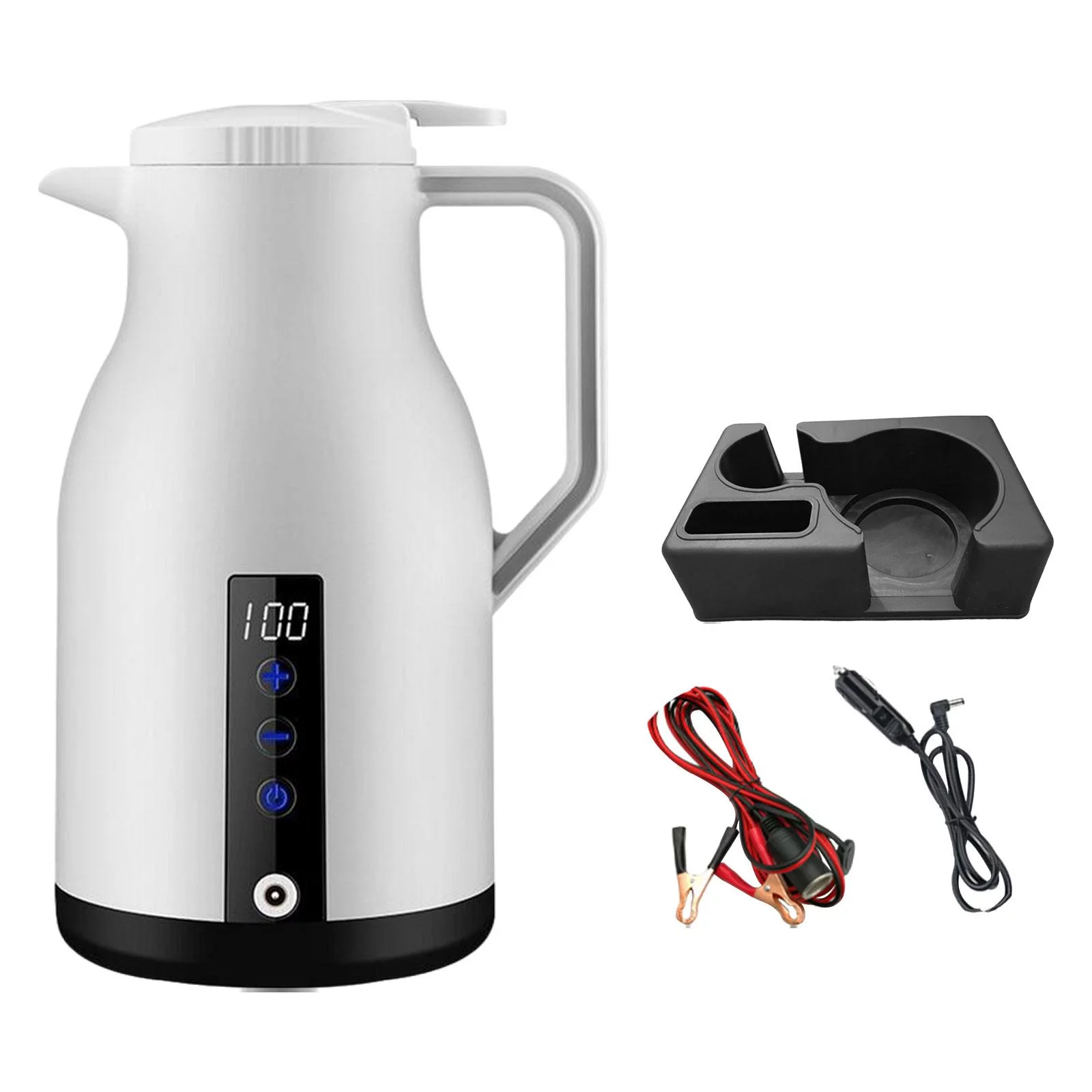 Water Heating Boiler, Water Heating Bottle, Truck Kettle Water Heating Bottle Car Kettle Water Boiler, Boiling Hot Water Kettle, for Tea Milk White With Base